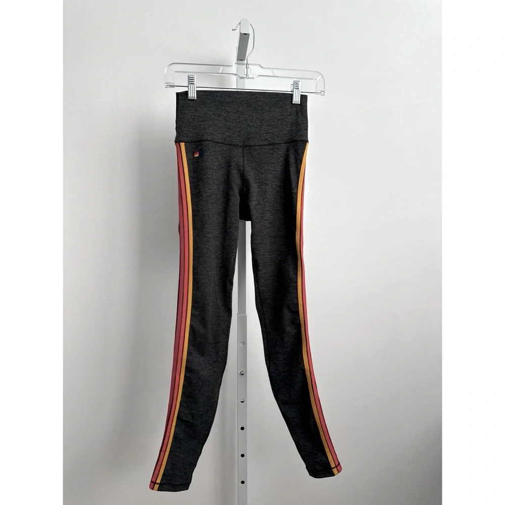 AVIATOR NATION Full Length Hi-Rise 5 Stripe Leggings Charcoal | XS - Picture 4 of 13